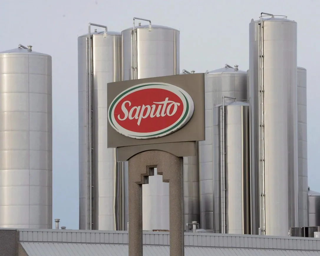 A sign at a Montreal Saputo plant is shown on Jan.13, 2014.