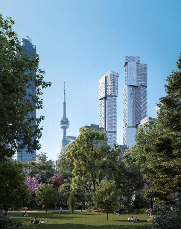 Renderings of the planned Forma towers from a distance.